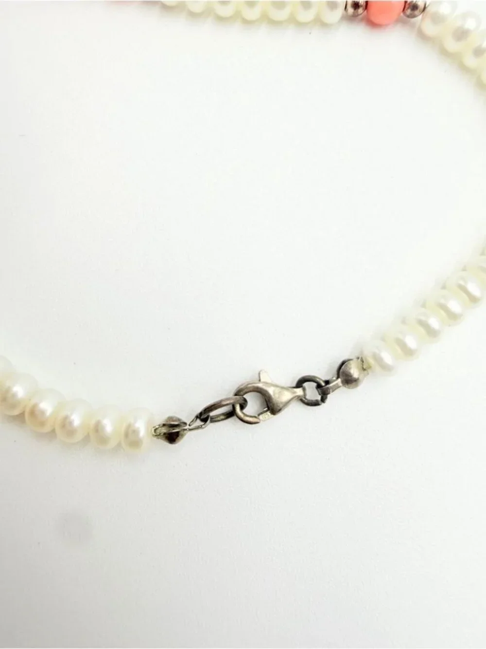 Genuine Freshwater Pearl & Pink Coral Bead Necklace White Pearl